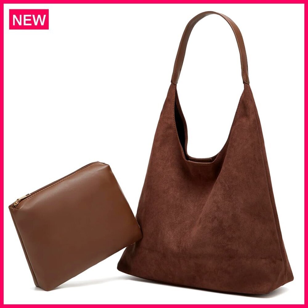 Large Slouchy Suede Tote Shoulder Bag with Magnetic Closure